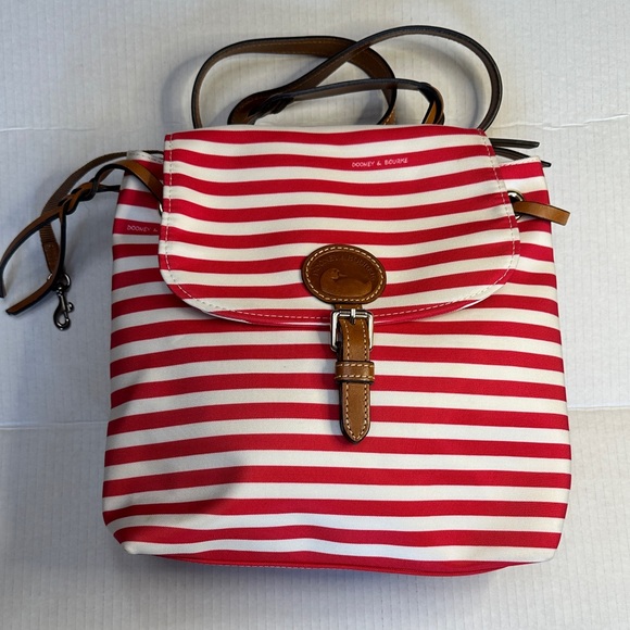 Dooney & Bourke Handbags - Dooney & Bourke Red and White Striped Backpack